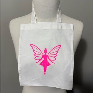 White Tote Bag with Pink Fairy Design